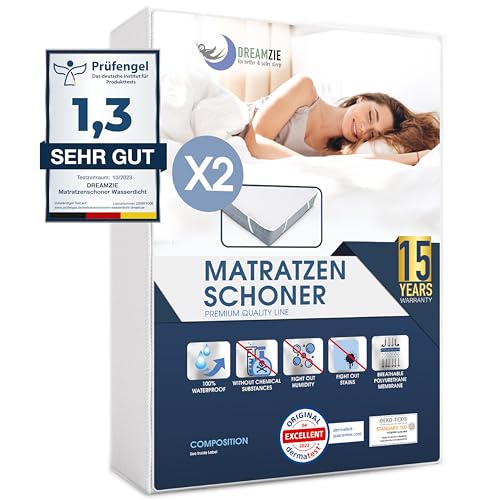 Matratzenschoner 100x200 cm Wasserdicht (2er-Set) Oeko-TEX Zertifiziert von Dreamzie - Atmungsaktive Matratzenauflage von Dreamzie