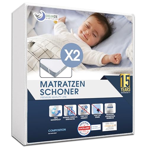 Matratzenschoner 60x120 cm Wasserdicht (2er-Set) Oeko-TEX Zertifiziert von Dreamzie - Atmungsaktive Matratzenauflage von Dreamzie