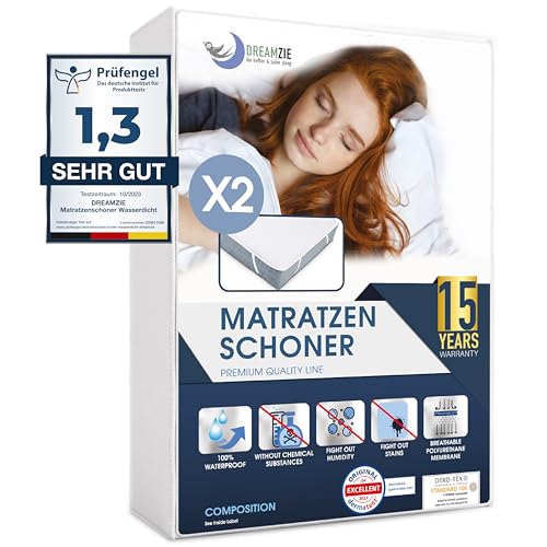 Matratzenschoner 90x190 cm Wasserdicht (2er-Set) Oeko-TEX Zertifiziert von Dreamzie - Atmungsaktive Matratzenauflage Kinder von Dreamzie