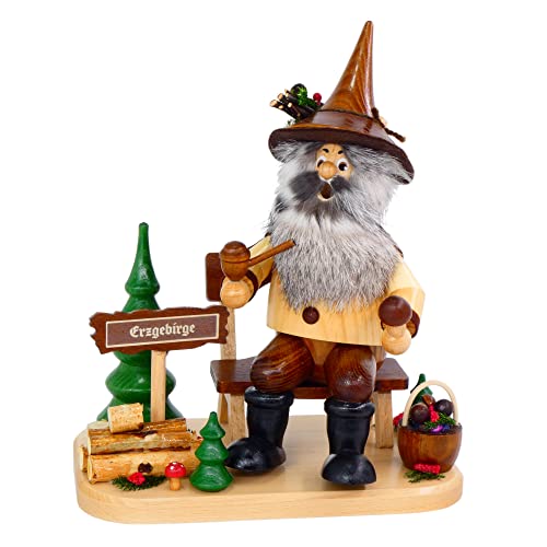 Drechselwerkstatt Uhlig Echt Erzgebirgischer Räuchermann® Wichtel Pilzsammler auf Brett - inkl. Original Crottendorfer Räucherkerzen #2201 von Drechselwerkstatt Uhlig