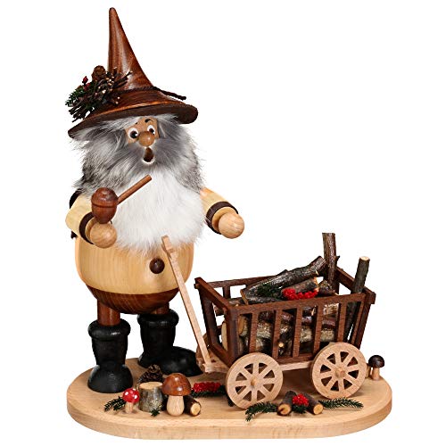 Drechselwerkstatt Uhlig Räuchermännchen Wichtel mit Wagen - 25cm - Original Erzgebirge Räuchermann von Drechselwerkstatt Uhlig