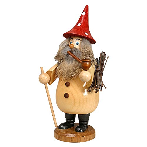 Drechselwerkstatt Uhlig Räuchermännchen Wurzelzwerg Natur, Hut rot - 19 cm - Original Erzgebirge Räuchermann von Drechselwerkstatt Uhlig