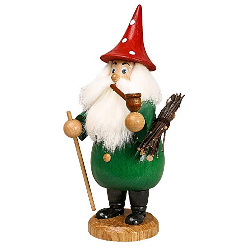 Drechselwerkstatt Uhlig Räuchermännchen Wurzelzwerg grün, Hut rot - 19 cm - Original Erzgebirge Räuchermann von Drechselwerkstatt Uhlig