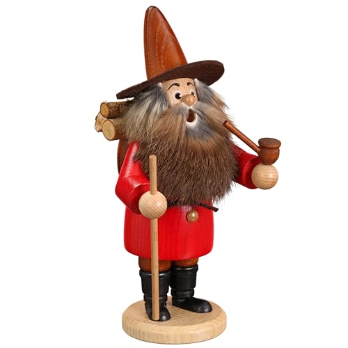 Drechselwerkstatt Uhlig Räuchermännchen Wichtel Holzsammler rot - 22 cm - Original Erzgebirge Räuchermann von Drechselwerkstatt Uhlig