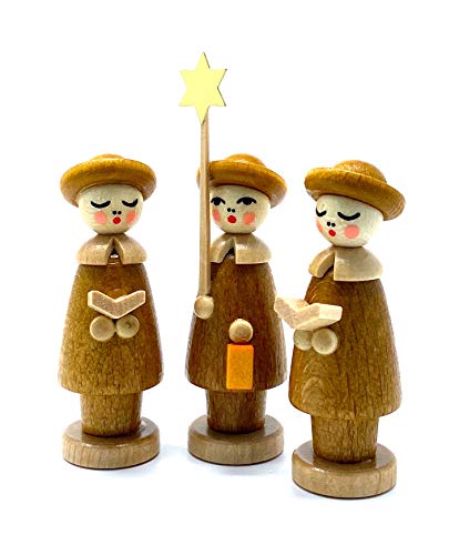 Drechslerei Friedbert Uhlig, Miniatur, Kurrende Nr. 03KB, braun gebeizt, 3 Figuren, 5 cm hoch, aus regionalem Holz gedrechselt, echte Handarbeit aus dem Erzgebirge, Weihnachten, Holzkunst, Echtholz von Drechslerei Friedbert Uhlig, Inh. Jörg Uhlig