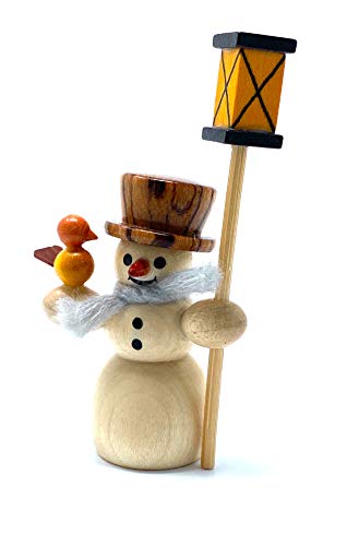 Drechslerei Friedbert Uhlig, Miniatur Nr. 04/H, Schneemann mit Laterne, hell, 5 cm hoch, aus regionalem Holz gedrechselt, echte Handarbeit aus dem Erzgebirge, Weihnachten, Holzkunst, Echtholz von Drechslerei Friedbert Uhlig, Inh. Jörg Uhlig