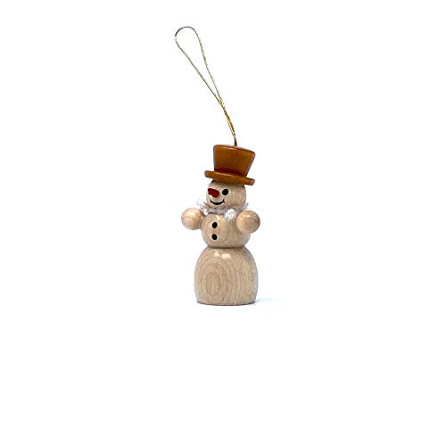 Drechslerei Friedbert Uhlig, Miniatur Nr. 09/H, BB Schneemann, 5 cm hoch, zum Hängen, aus regionalem Holz gedrechselt, echte Handarbeit aus dem Erzgebirge, Weihnachten, Holzkunst, Echtholz von Drechslerei Friedbert Uhlig, Inh. Jörg Uhlig