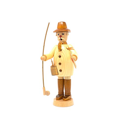 Drechslerei Friedbert Uhlig, Räuchermännchen Nr. 008/n, Angler, Natur, 25 cm hoch, aus regionalem Holz gedrechselt, echte Handarbeit aus dem Erzgebirge, Weihnachten, Holzkunst, Echtholz von Drechslerei Friedbert Uhlig, Inh. Jörg Uhlig