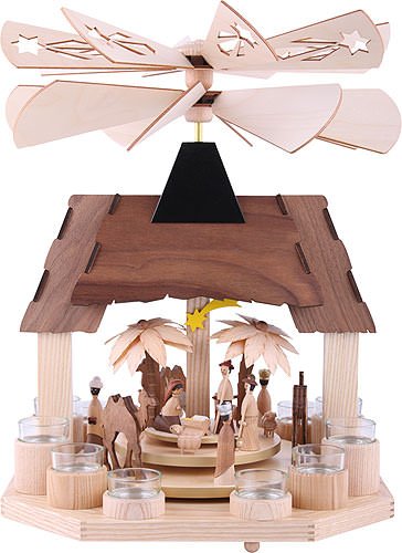 Drechslerei Kuhnert 1-stöckige Pyramide Christi Geburt mit Zwei gegenläufigen Flügelrädern - 41 cm von Drechslerei Kuhnert
