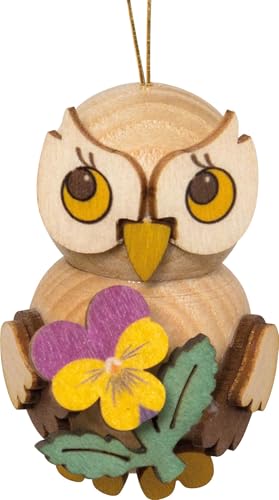 Drechslerei Kuhnert Christbaumschmuck Eulenkind mit Blume - 4 cm von Drechslerei Kuhnert