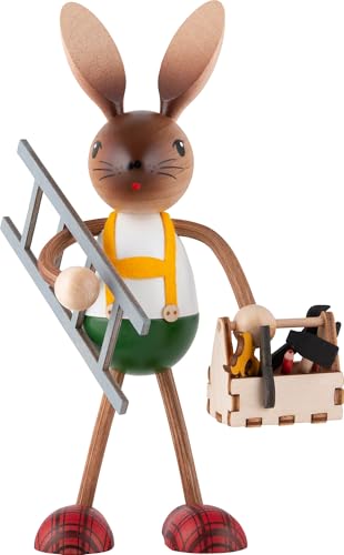 Drechslerei Kuhnert - Osterdekoration/Osterhase - Kuhnert Hase Handwerker, aus Holz, Größe: stehend ca. 19 cm, EIN Original aus dem Erzgebirge, Made in Germany von Kuhnert