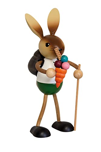 Drechslerei Kuhnert - Osterdekoration/Osterhase - Kuhnert Hase mit EIS, Rucksack und Wanderstock, aus Holz, Größe: stehend ca. 19 cm - EIN Original aus dem Erzgebirge, Made in Germany von Kuhnert