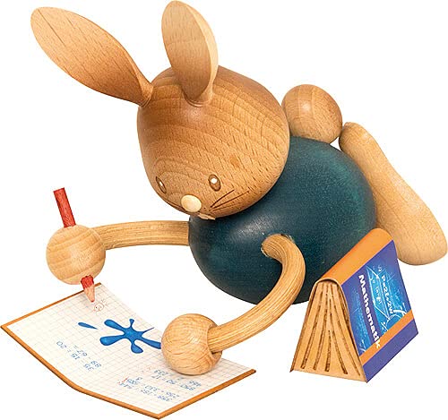 Drechslerei Kuhnert - Osterdekoration / Osterhase - Stupsi Hase Homeschooling mit Heft - 12cm - aus Holz - Made in Germany von Drechslerei Kuhnert