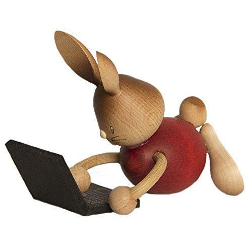 Drechslerei Kuhnert - Osterdekoration / Osterhase - Stupsi Hase mit Laptop - 12cm - aus Holz - Made in Germany von Drechslerei Kuhnert