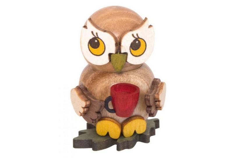Drechslerei Kuhnert Weihnachtsfigur Eulenkind mit Tasse - 4 cm - Echt Erzgebirge von Drechslerei Kuhnert