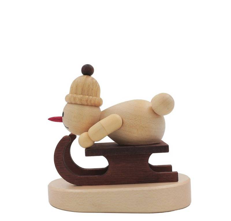 Drechslerei Volkmar Wagner Räuchermännchen Schneemann Junior „Rennschlittenfahrer“ auf Sockel 7 cm - Orig. Erzg. von Drechslerei Volkmar Wagner