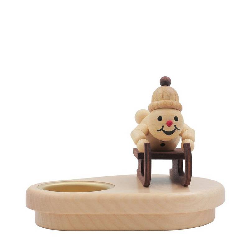 Drechslerei Volkmar Wagner Räuchermännchen Schneemann "Rennschlittenfahrer" mit Teelicht, 13 x 10 cm - Orig.Erzg. von Drechslerei Volkmar Wagner