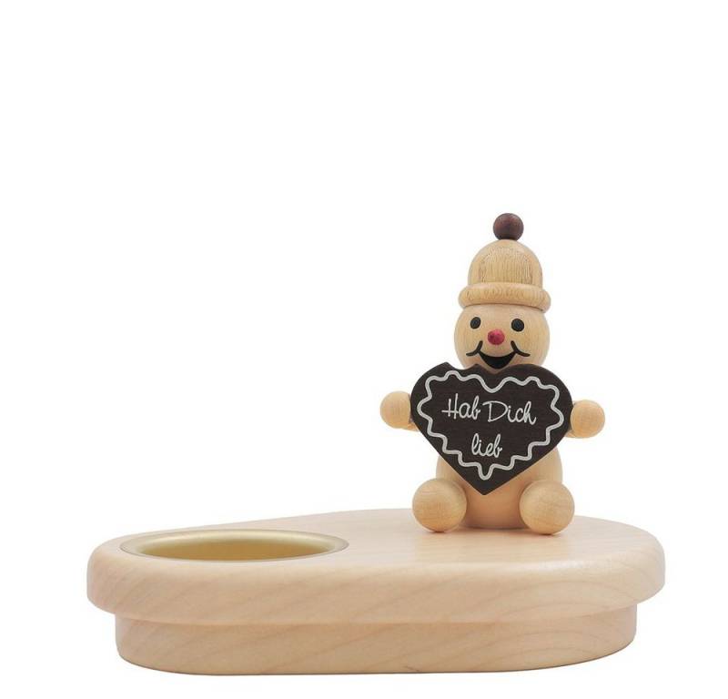 Drechslerei Volkmar Wagner Räuchermännchen Schneemann "mit Teelicht und Lebkuchenherz - Hab dich lieb" - 13 x 9cm von Drechslerei Volkmar Wagner