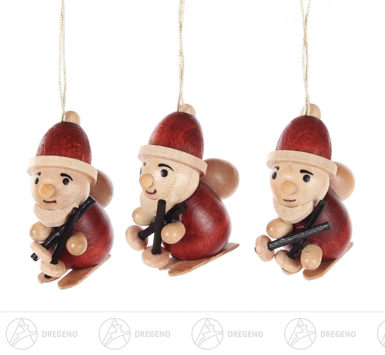 Dregeno Erzgebirge Christbaumschmuck Baumschmuck Behang Weihnachtsmann rot (3) Höhe ca 4 cm NEU, mit Faden zum aufhängen und Ski von Dregeno Erzgebirge