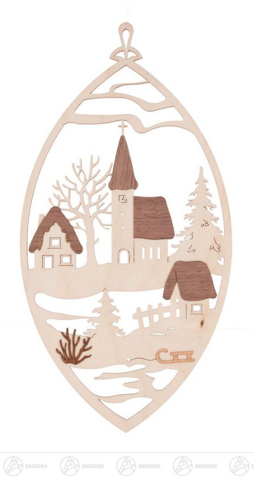 Dregeno Erzgebirge Fensterbild Fensterschmuck Fensterbild Kirche Breite x Höhe ca 14 cmx28 cm NEU, filigran verarbeitet mit Faden zum hängen in Laubsägeoptik von Dregeno Erzgebirge