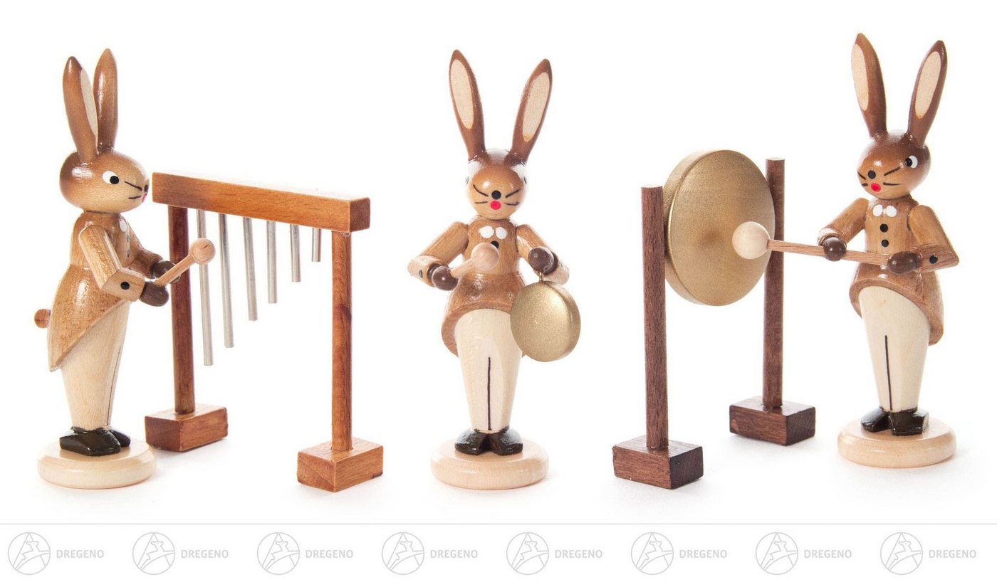 Dregeno Erzgebirge Osterhase Hasentrio mit Glockenspiel, kleinem und großen Gong, natur BxHxT = 5x von Dregeno Erzgebirge