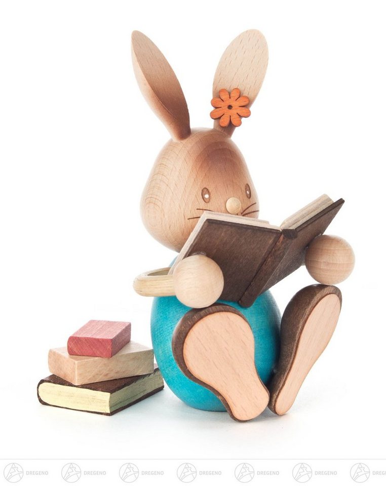 Dregeno Erzgebirge Osterhase Ostern & Frühjahr Hase Stupsi" mit Büchern Höhe ca 12 cm NEU, Mit Bücherstapel" von Dregeno Erzgebirge