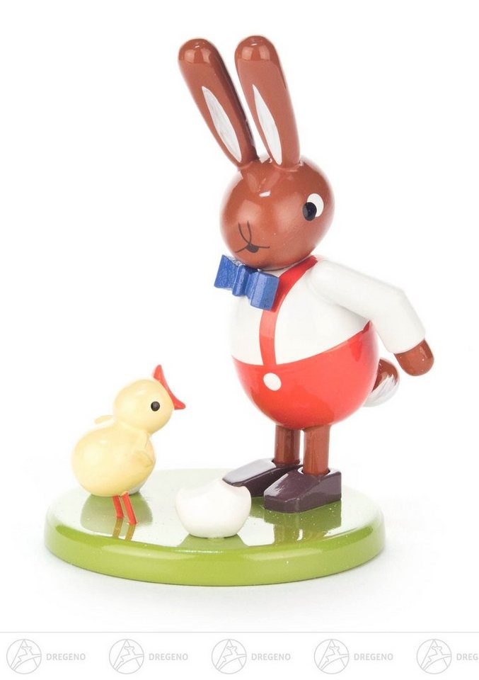 Dregeno Erzgebirge Osterhase Ostern & Frühjahr Hase mit Kücken klein Höhe ca 8,5 cm NEU, mit kleinen Eierschalen von Dregeno Erzgebirge