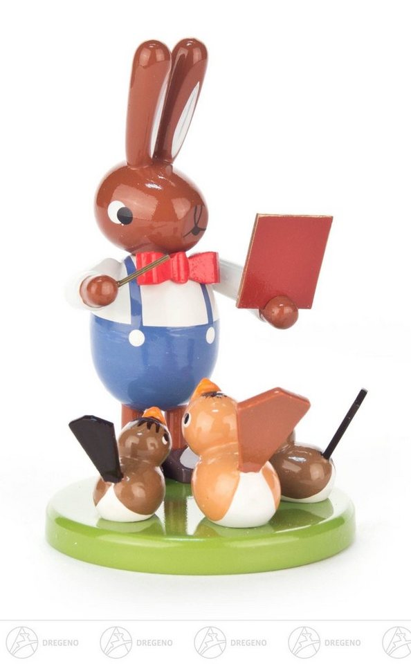 Dregeno Erzgebirge Osterhase Ostern & Frühjahr Hase mit Vogelchor klein Breite x Höhe x Tiefe 6, mit Buch und Taktstock von Dregeno Erzgebirge