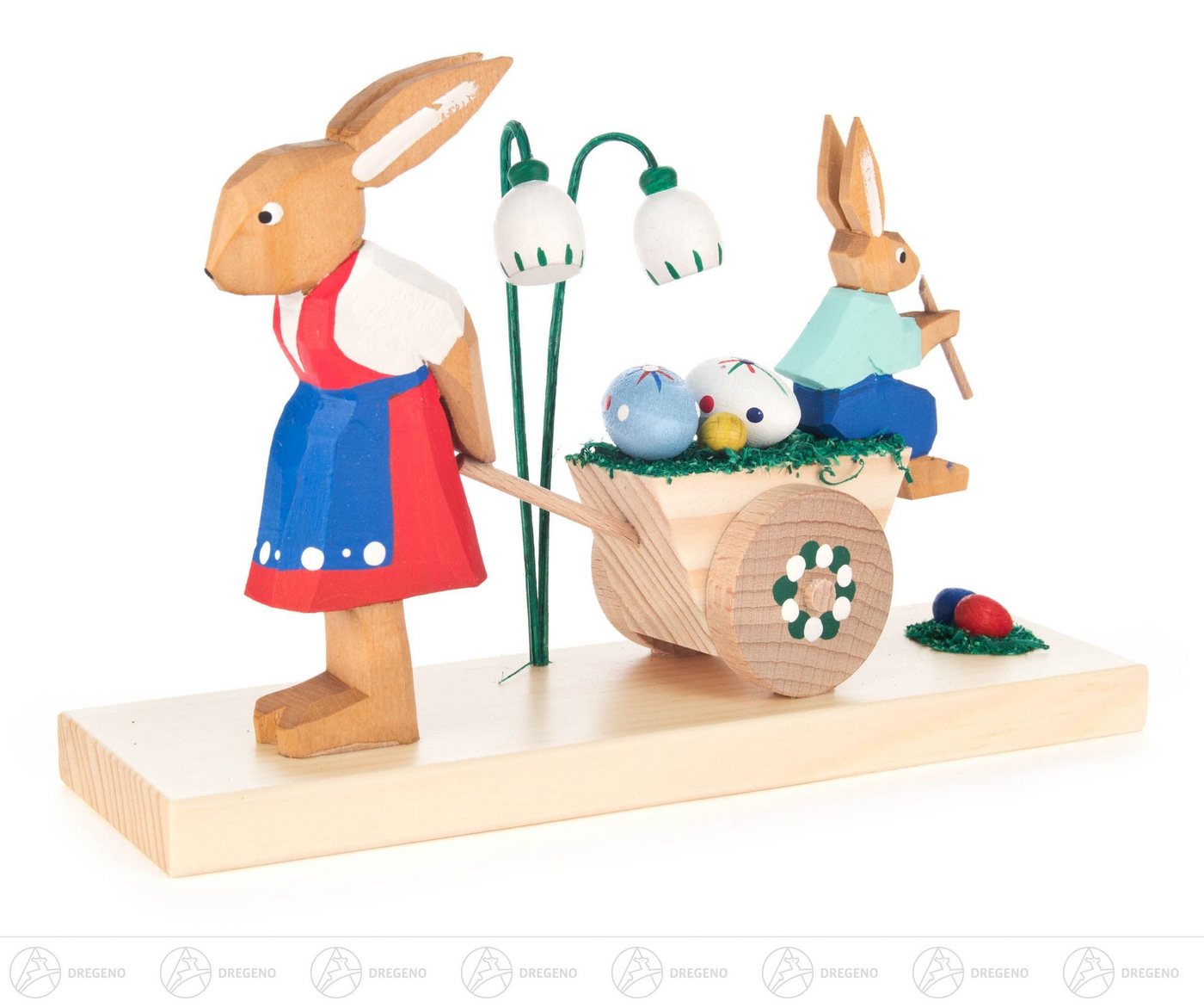 Dregeno Erzgebirge Osterhase Ostern & Frühjahr Osterkarren Mutter und Kind Breite x Höhe x Tiefe, mit bunten Ostereiern und Blumen von Dregeno Erzgebirge