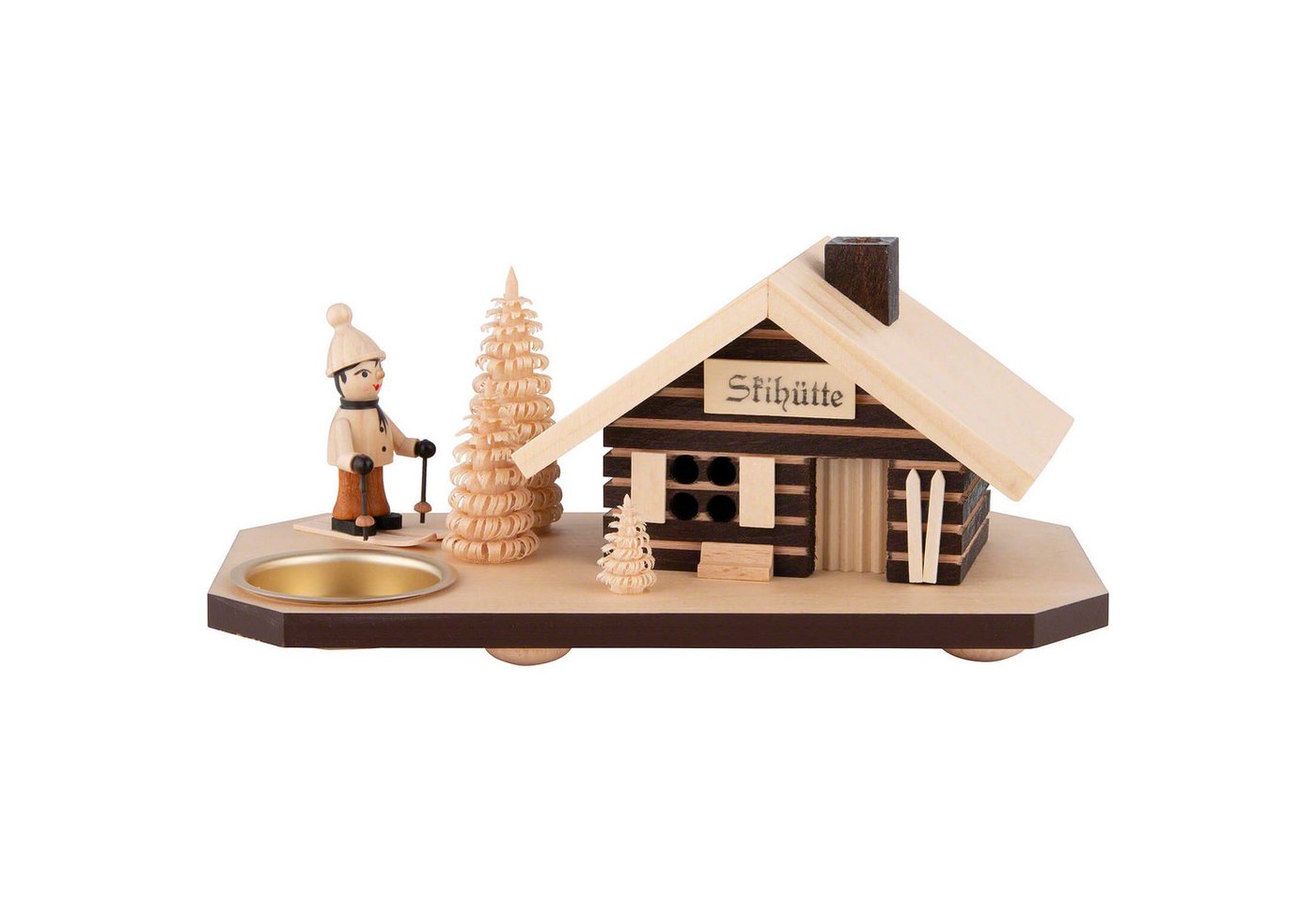 Dregeno Erzgebirge Räuchermännchen Räucherhaus Skihütte mit Skifahrer, für Teelicht (10cm) von Dregeno Se von Dregeno Erzgebirge