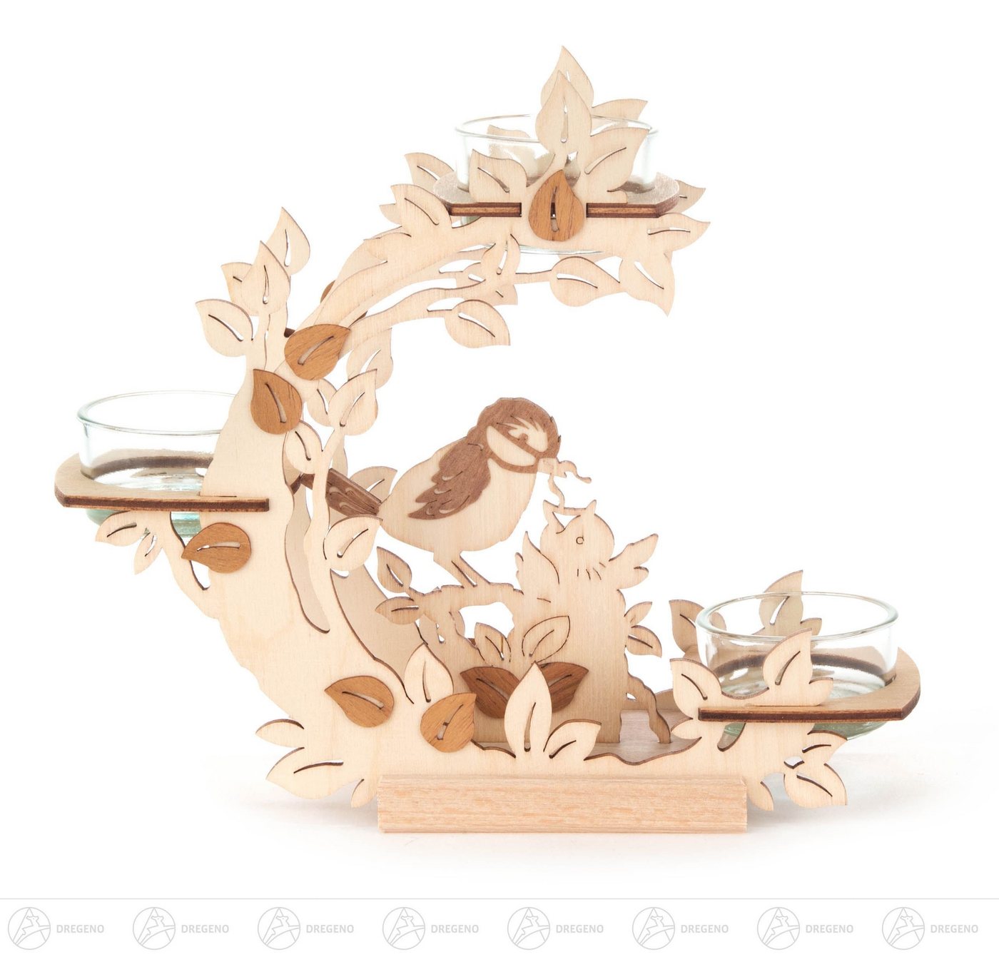 Dregeno Erzgebirge Teelichthalter Teelichthalter Blütenkranz mit Vögeln Breite x Höhe x Tiefe 18 cmx, Laubsägeoptik Vogelmotive von Dregeno Erzgebirge