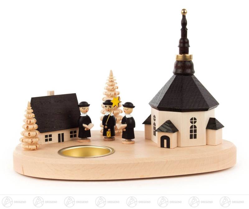 Dregeno Erzgebirge Teelichthalter Teelichthalter mit Seiffener Kirche und Kurrende Höhe ca 13 cm NEU von Dregeno Erzgebirge