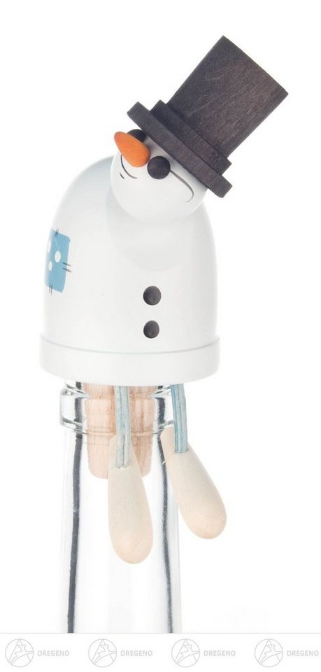 Dregeno Erzgebirge Tischkartenhalter Flaschengeist Schneemann mit Zylinder Höhe ca 11 cm NEU, Holz von Dregeno Erzgebirge