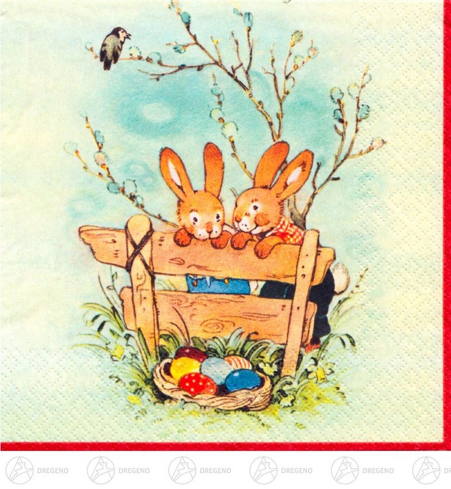 Dregeno Erzgebirge Tischkartenhalter Servietten Hasen mit Osternest (20) Breite x Höhe ca 33 cmx33 cm NEU, Papier von Dregeno Erzgebirge