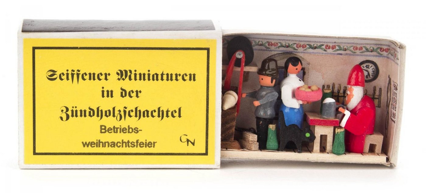 Dregeno Erzgebirge Weihnachtsfigur Zündholzschachtel Betriebsweihnachtsfeier BxHxT 5,4x4x1,5cm NEU, für Setzkasten von Dregeno Erzgebirge