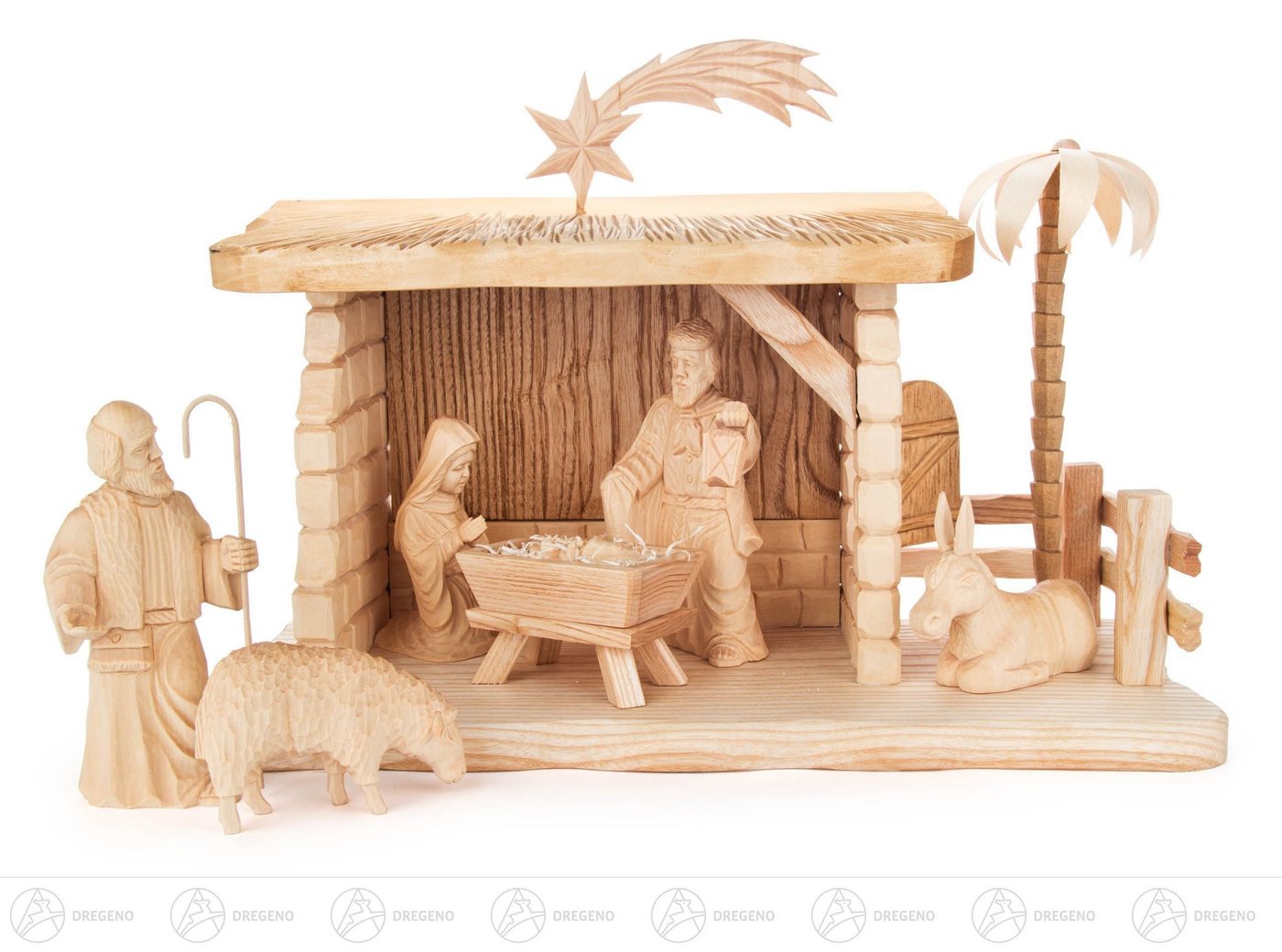 Dregeno Erzgebirge Weihnachtsfigur Krippen und Zubehör Krippefiguren mit Stall geschnitzt (7) Breite x, Krippe mit Tiere und Figuren von Dregeno Erzgebirge