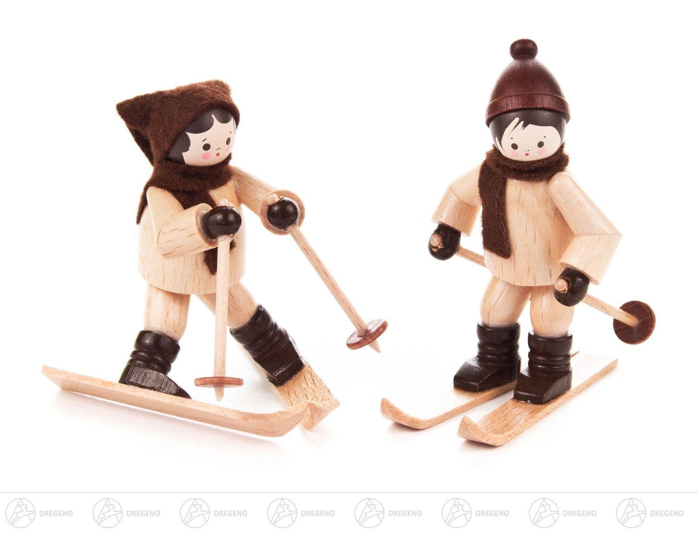 Dregeno Erzgebirge Weihnachtsfigur Miniatur Abfahrtsläufer natur (2) Höhe ca 6,5 cm NEU, Mit Ski und Stöcke von Dregeno Erzgebirge