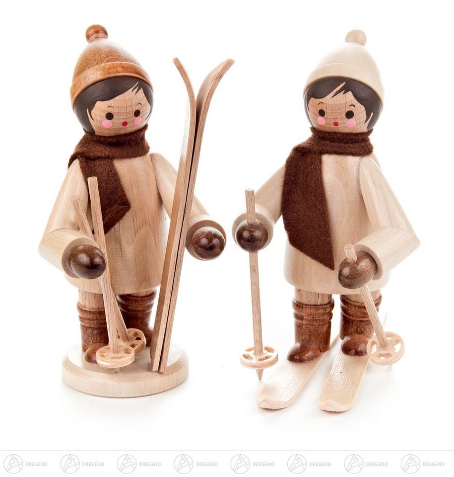 Dregeno Erzgebirge Weihnachtsfigur Miniatur Kinder mit Ski groß natur (2) Höhe ca 11,5 cm NEU von Dregeno Erzgebirge