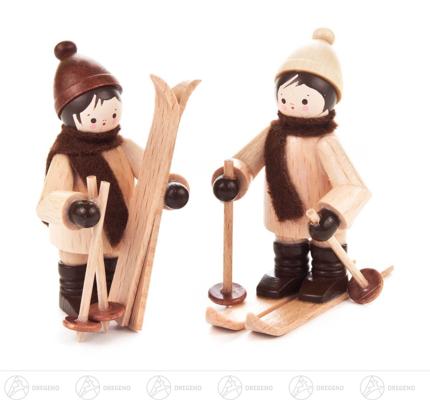 Dregeno Erzgebirge Weihnachtsfigur Miniatur Kinder mit Ski natur (2) Höhe ca 5,5 cm NEU von Dregeno Erzgebirge