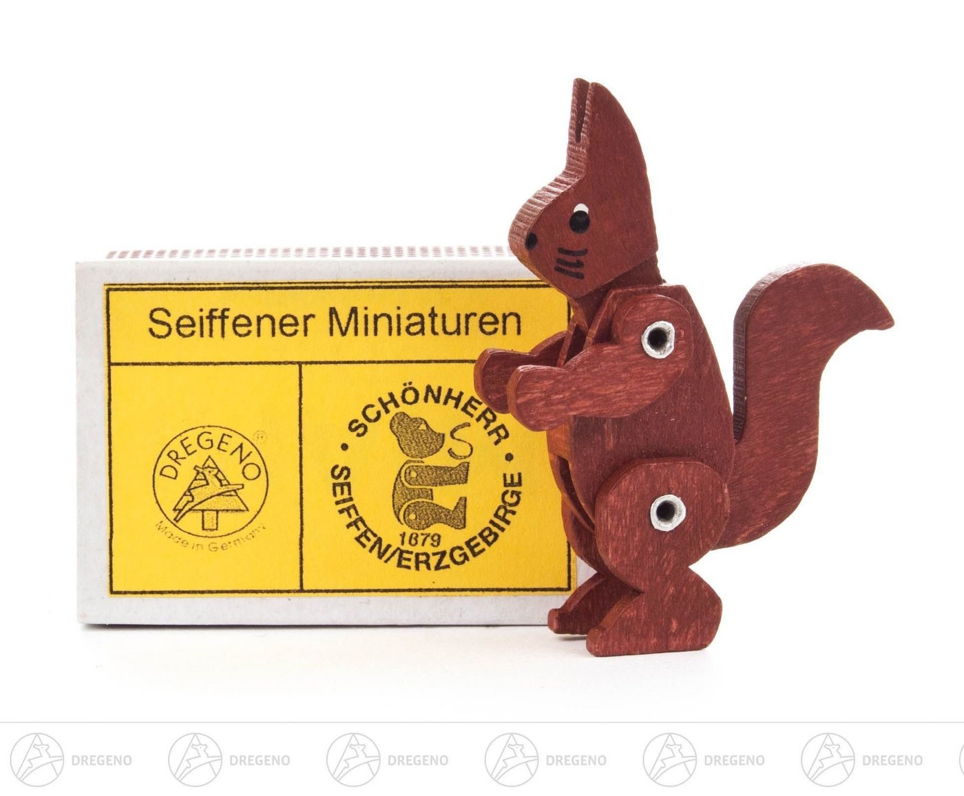 Dregeno Erzgebirge Weihnachtsfigur Miniatur Zündholzschachtel Eichhörnchen Höhe ca 5 cm NEU, für Setzkasten von Dregeno Erzgebirge