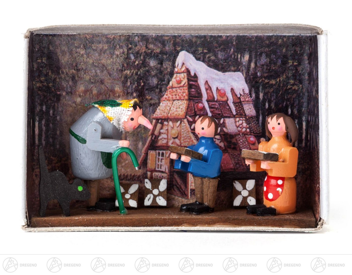 Dregeno Erzgebirge Weihnachtsfigur Miniatur Zündholzschachtel Hänsel und Gretel Breite x Höhe ca 5,5, für Setzkasten von Dregeno Erzgebirge