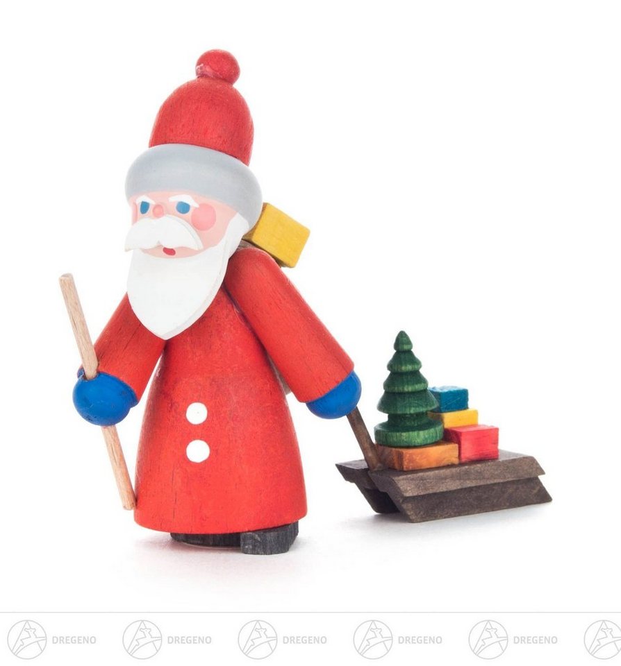 Dregeno Erzgebirge Weihnachtsfigur Weihnachtliche Miniatur Weihnachtsmann mit Schlitten Breite x Höhe x von Dregeno Erzgebirge