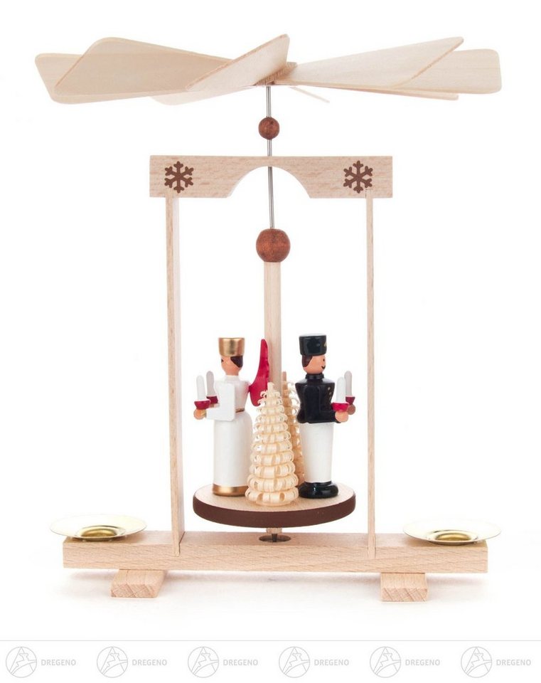 Dregeno Erzgebirge Weihnachtspyramide Pyramide Mini-Pyramide mit Engel und Bergmann, für Kerzen d=10mm von Dregeno Erzgebirge