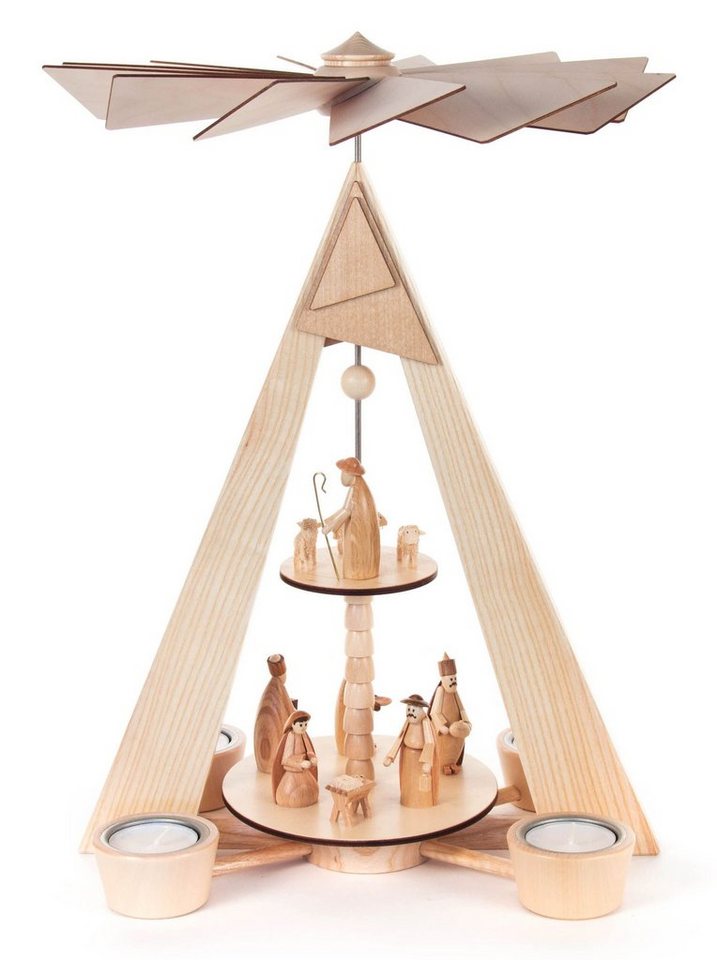 Dregeno Erzgebirge Weihnachtspyramide Pyramide mit Christi Geburt natur, 2-stöckig, für Teelichte BxHxT Dregeno Erzgebirge Weihnachtspyramide Pyramide mit Christi Geburt natur, 2-stöckig, für Teelichte BxHxT von Dregeno Erzgebirge