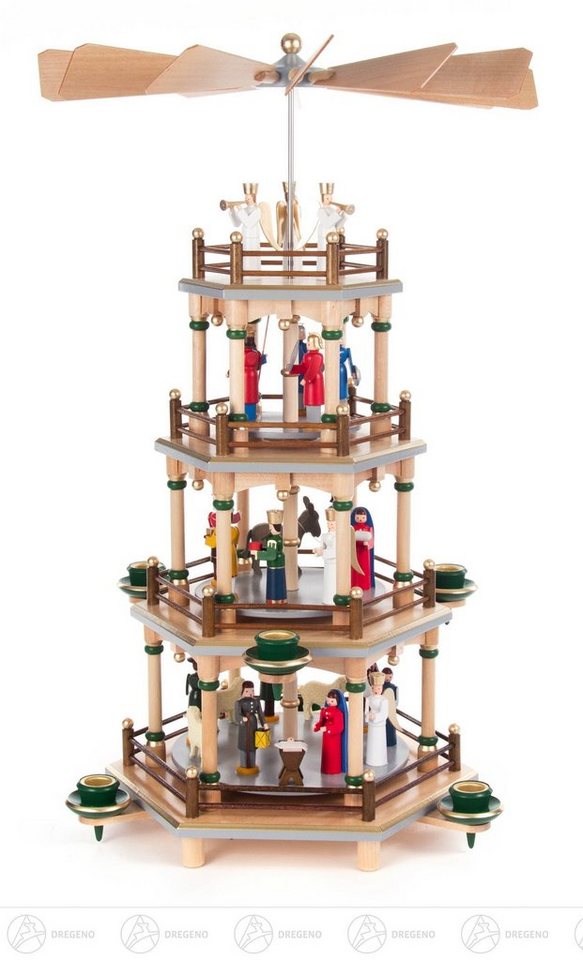 Dregeno Erzgebirge Weihnachtspyramide Pyramide mit Christi Geburt natur, 3-stöckig, für Kerzen d=14mm Dregeno Erzgebirge Weihnachtspyramide Pyramide mit Christi Geburt natur, 3-stöckig, für Kerzen d=14mm von Dregeno Erzgebirge