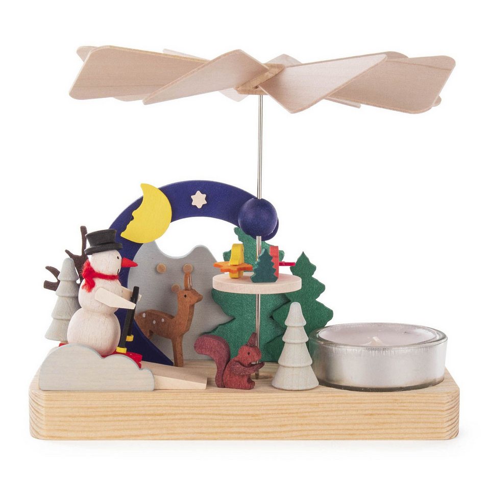Dregeno Erzgebirge Weihnachtspyramide Pyramide mit Schneemann für 1 Teelicht BxHxT 13,5x12,5x12cm NEU von Dregeno Erzgebirge