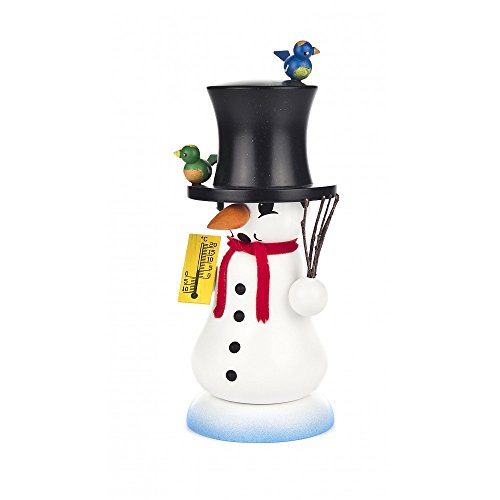Räuchermann Schneemann mit Vögel - 18cm - Dregeno Erzgebirge von DREGENO