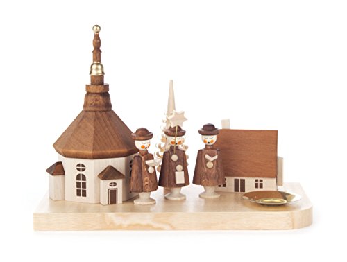 Dregeno Kerzen-Halter natur mit Kirche und Kurrende von DREGENO SEIFFEN 18 cm – Original erzgebirgische Handarbeit, stimmungsvolle Weihnachts-Dekoration von Dregeno