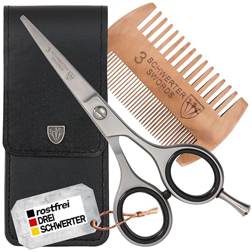 DREI SCHWERTER-Rostfreie professionelle Bartschere Haarschere mit Bartkamm im Etui von Drei Schwerter