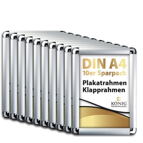 10 Plakatrahmen DIN A4 | abgerundete Ecken | 25mm Alu Profil, Silber | inkl entspiegelter Schutzscheibe | Alu Klapprahmen Wechselrahmen Posterrahmen | 10er Sparpack | Dreifke® von Dreifke